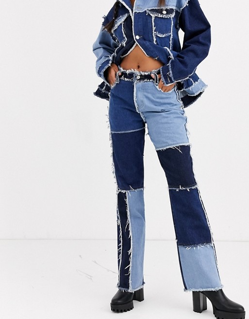Jaded London high waisted patchwork denim jeans co-ord