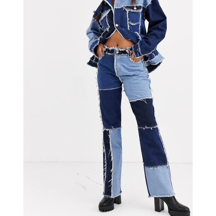 Jaded London high waisted patchwork denim jeans two-piece