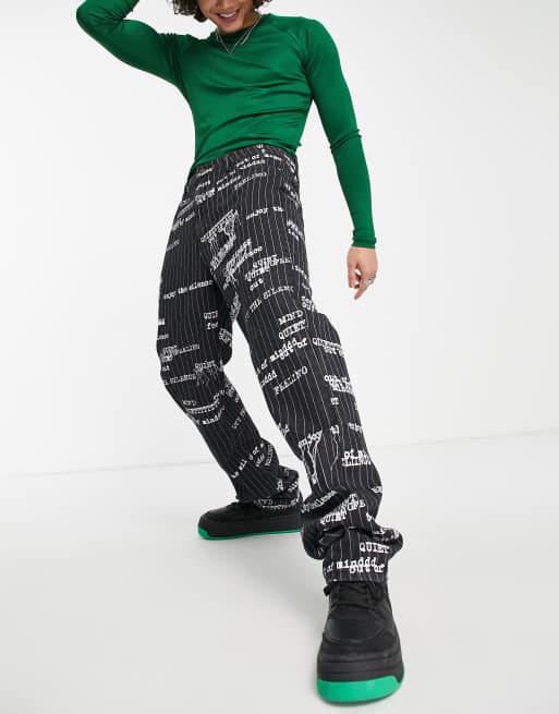 Jaded London - Jeans met rechte pijpen, krijtstreep en bedekt met typemachineprint in zwart met wassing