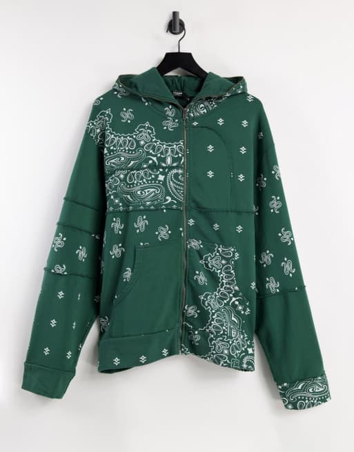 Jaded London – Kapuzenpullover mit Patchwork-Design und Paisleymuster in Grün, Kombiteil