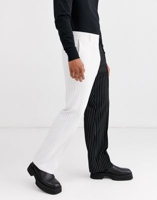 Jaded London - Krijtstreep broek met gespleten detail in zwart en wit