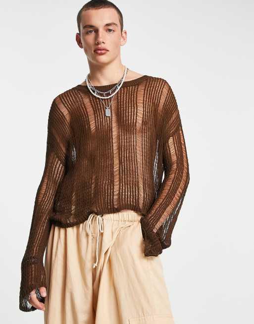 Jaded London ladder loose knit jumper in brown | ASOS