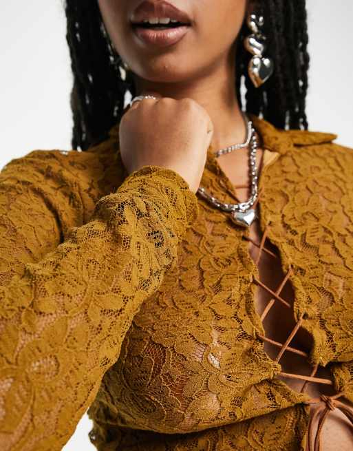 Jaded London long sleeve 90s shirt in vintage print with lace up