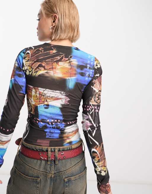 トップス Jaded London Jaded London long sleeve graphic top co-ord in multi | ASOS