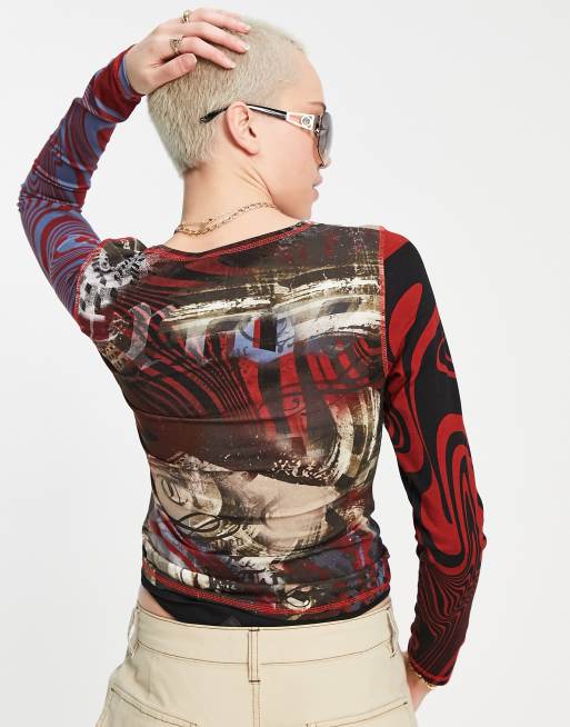 Jaded London long sleeve mix print top