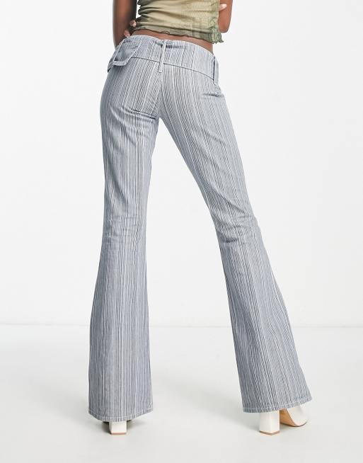 Jaded London low rise belted Y2K hickory stripe jeans in blue