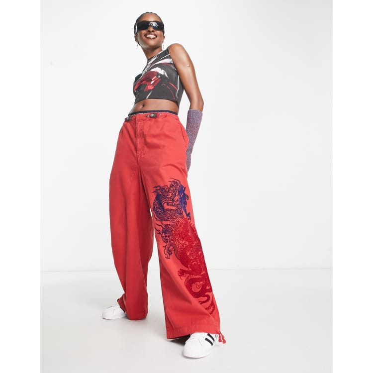 Jaded London low rise parachute trousers with flocking in