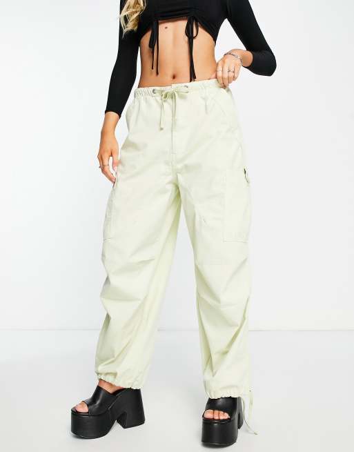 Jaded London low waist parachute cargo pants in sage