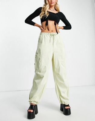 Jaded London low waist parachute cargo trousers in sage