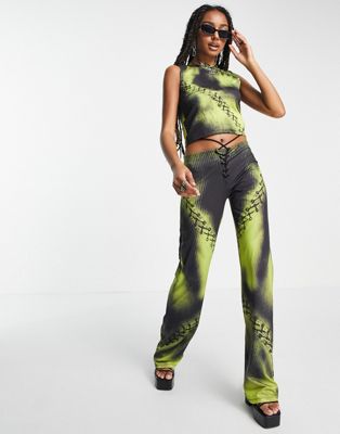 Jaded London low waist tie detail trousers in illusion print co-ord
