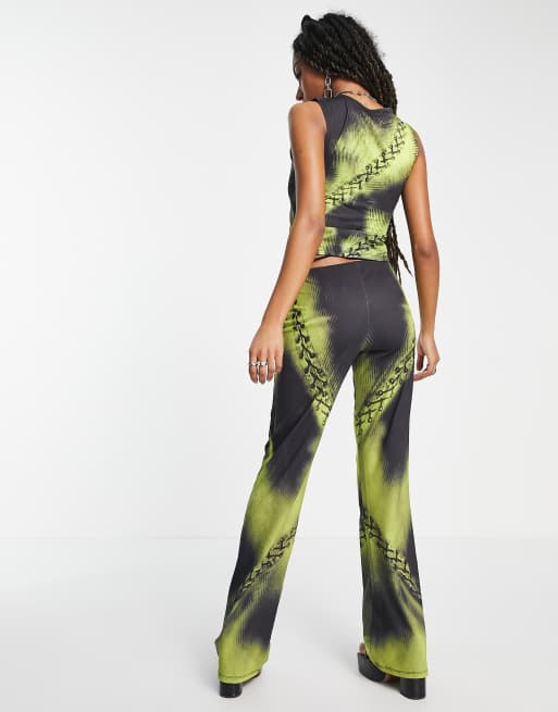Jaded London low waist tie detail trousers in illusion print
