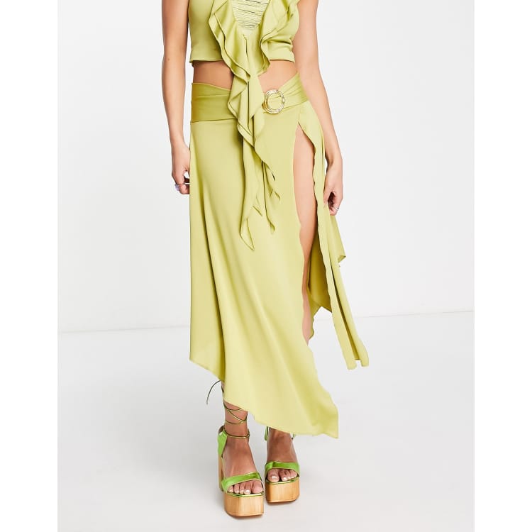 Jaded London low waist Y2K midi skirt with hardwear belt and