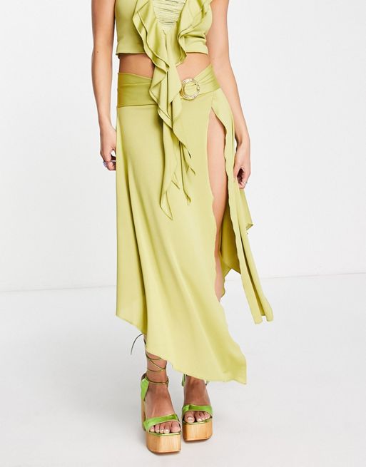 Jade Green Ribbed Bralet & Split Thigh Midi Skirt Co-ord