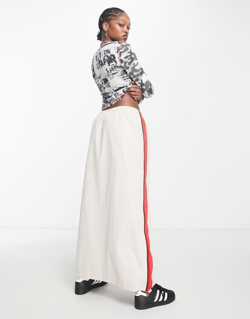 Jaded London maxi cargo skirt with sporty graphics in beige | ASOS
