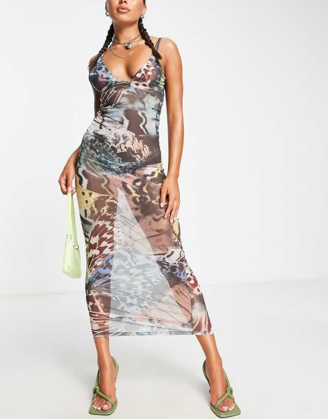 Jaded London mesh beach dress in butterfly print