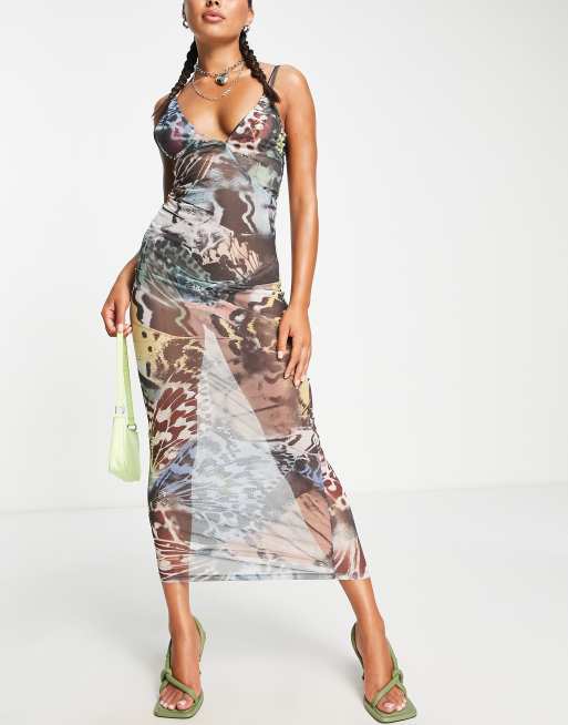 Jaded London mesh beach summer dress in butterfly print 