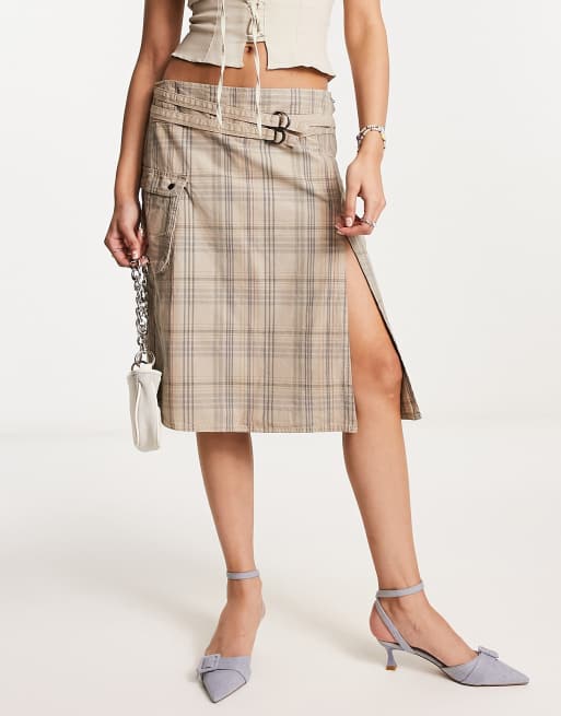 Jaded London - Midi rok met lage taille en geruite overlay in multi