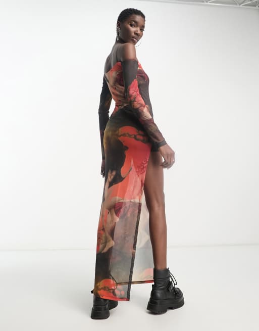 Jaded London off shoulder sheer 90s maxi dress ASOS