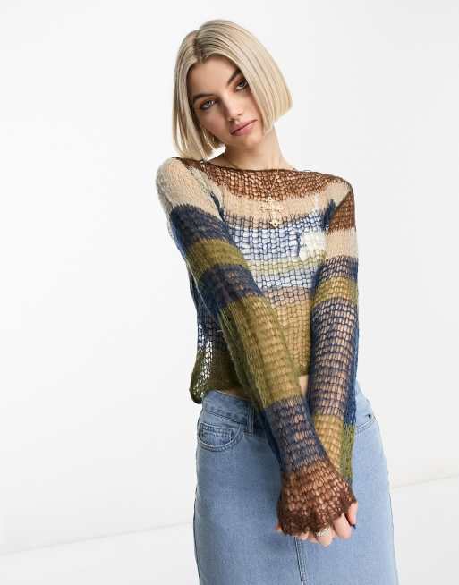 Jaded London open knit stripe backless jumper in multi ASOS