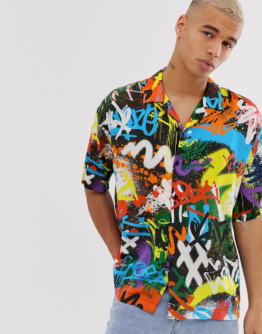 Jaded London - Overhemd met reverskraag en graffitiprint-Multi