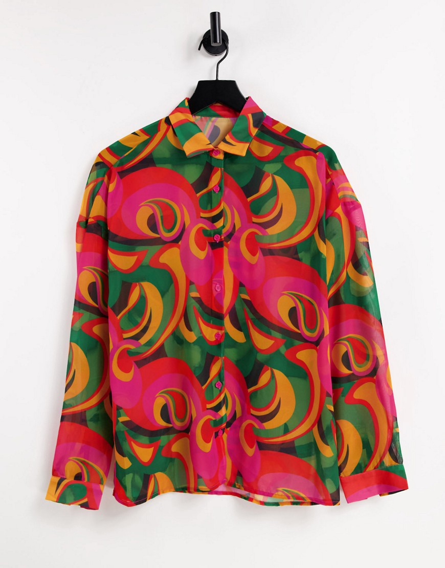 Jaded London oversized beach shirt in retro multicolor print