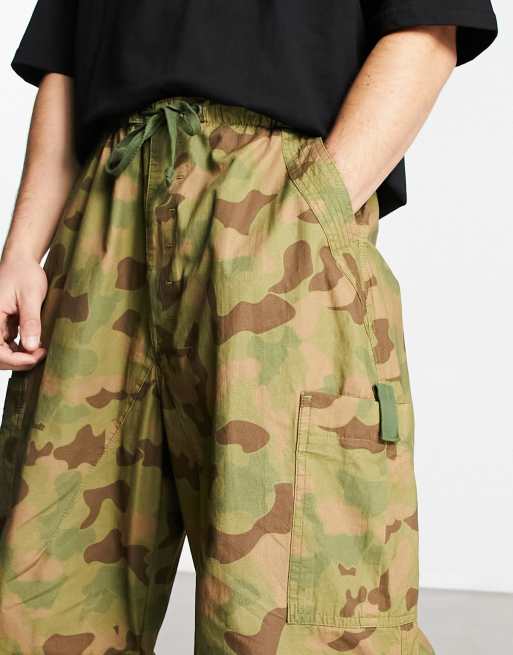 Jaded London oversized camo parachute cargo pants in khaki