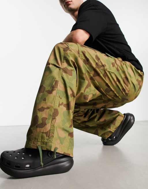 Jaded London oversized camo parachute cargo pants in khaki