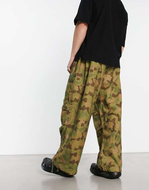 Jaded London oversized camo parachute cargo pants in khaki