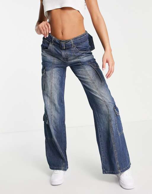 Jaded London Oversized Denim Jeans Met Cargozakken