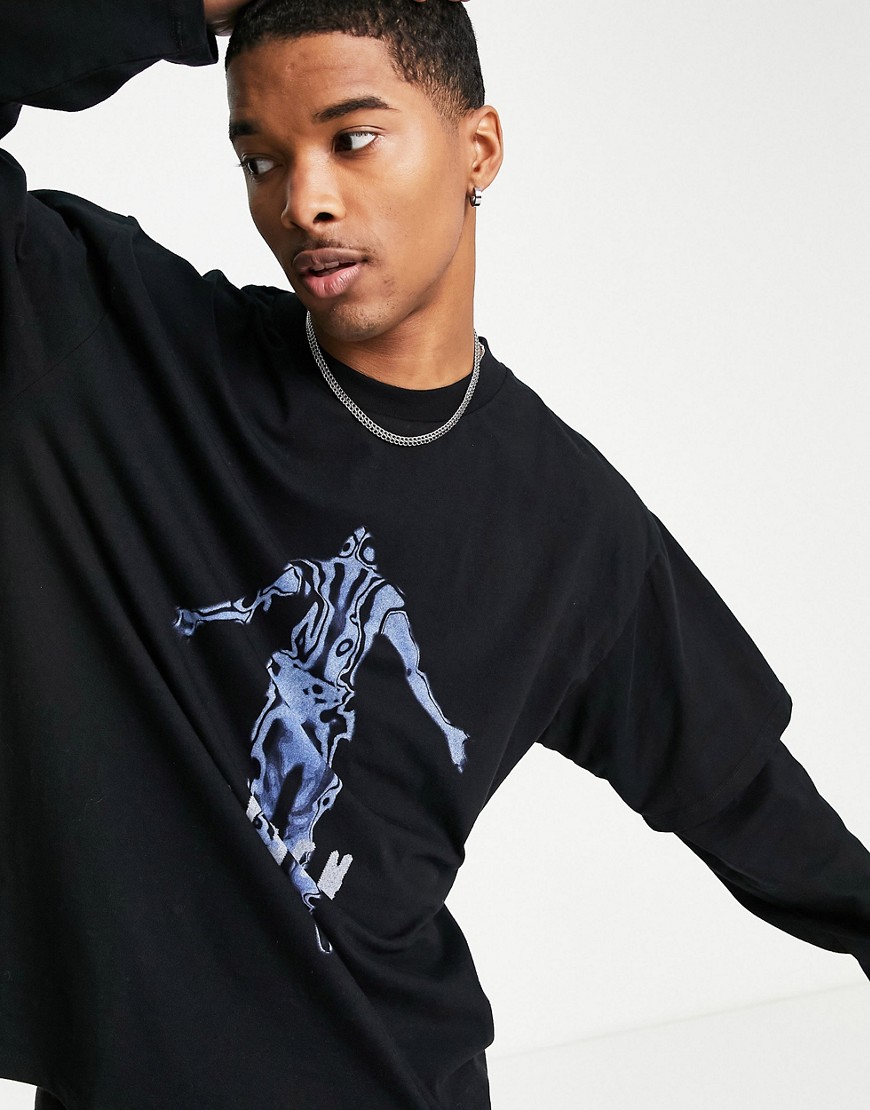 Jaded London oversized double layer t-shirt in black with risen print
