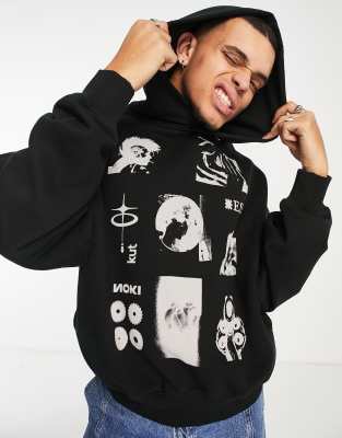 Jaded London Oversized Hoodie In Black With Punk Prints | ModeSens