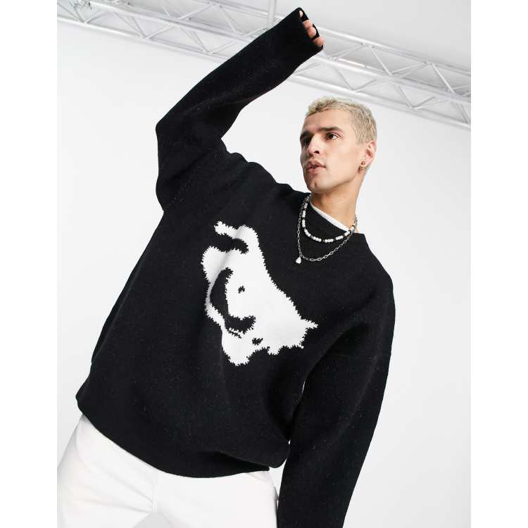Jaded London oversized jumper in black with eye print | ASOS