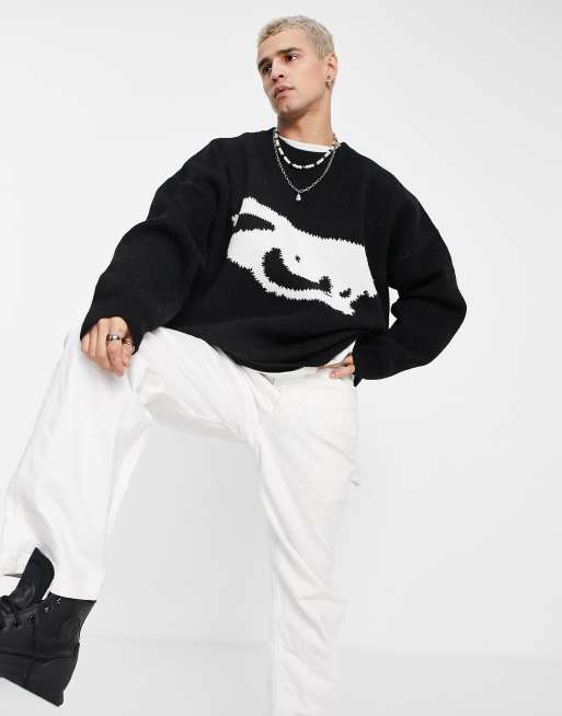 Jaded London oversized jumper in black with eye print | ASOS