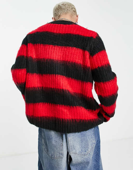 Oversized red and black striped sweater sale