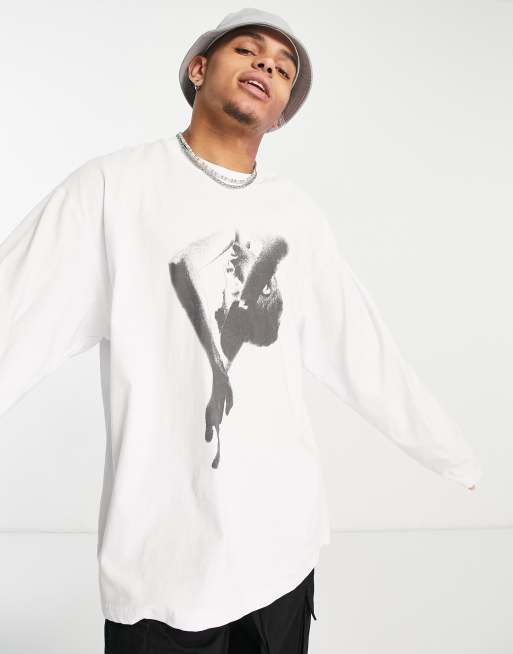 Jaded London oversized long sleeve t-shirt in white with upside down ...