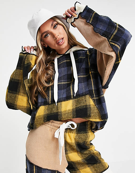  Jaded London oversized patchwork hoodie with distressed seams co-ord 