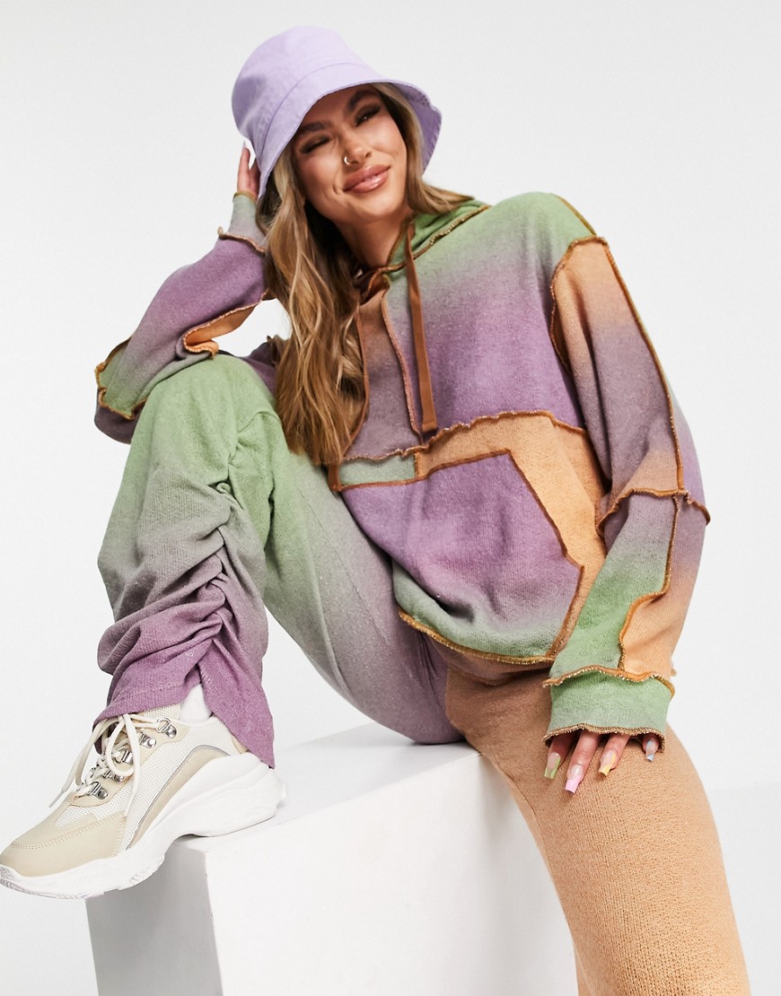 Jaded London oversized patchwork lightweight knitted hoodie set-Multi