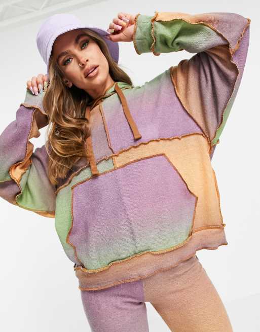 Jaded London oversized patchwork lightweight knitted hoodie set