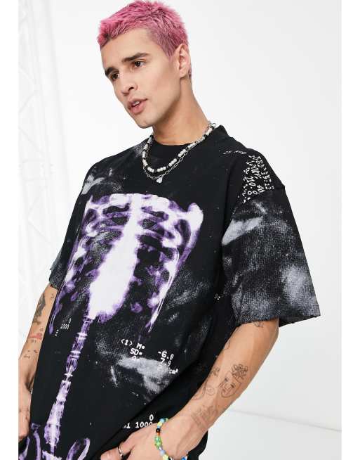 Jaded London - Oversized sort T-shirt med skeletprint i røntgenstil