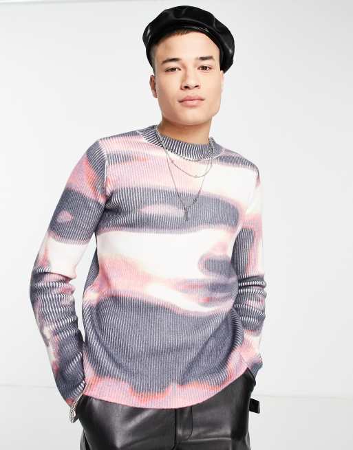 Jaded London - Oversized striktrøje i multifarve med sløret ansigtsprint