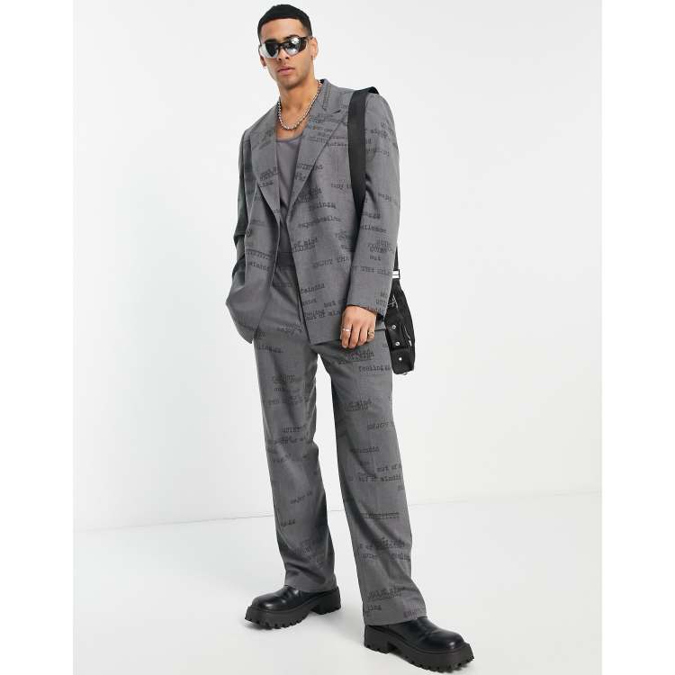 Jaded London oversized suit jacket in grey with all over