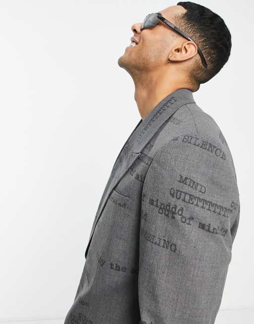 Jaded London oversized suit jacket in grey with all over