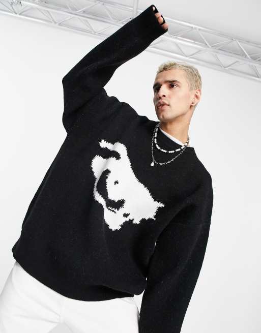 Jaded London oversized sweater in black with eye print