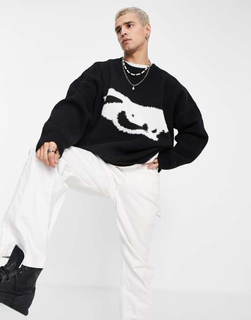 Jaded London oversized sweater in black with eye print