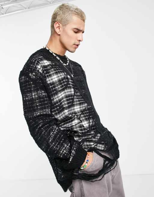 Jaded London oversized sweater with tartan knit overlay | ASOS