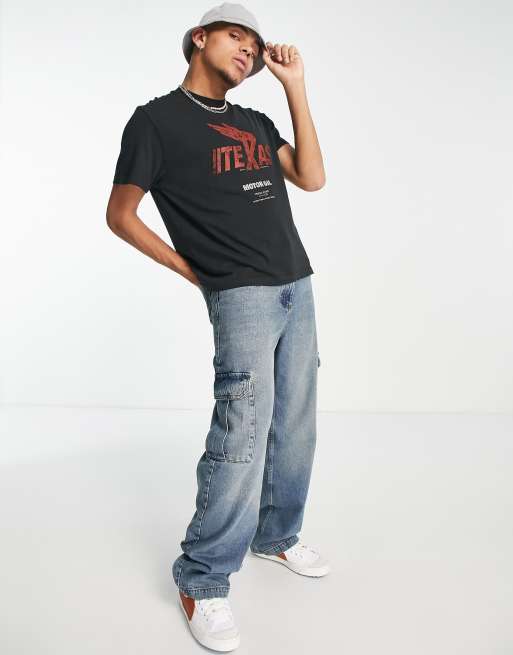 Jaded London oversized t-shirt in black with texas print, 2 of 4