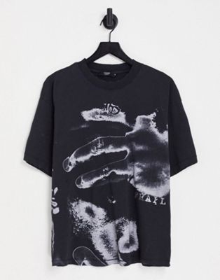 Jaded London oversized t-shirt in washed black with frail print