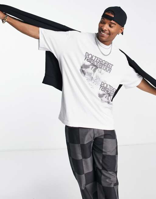 Jaded London oversized t-shirt in white with poltergeist print