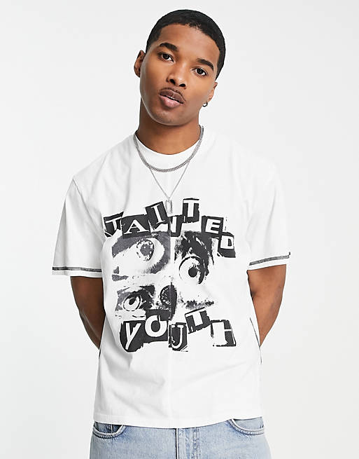  Jaded London oversized t-shirt in white with wasted youth print 