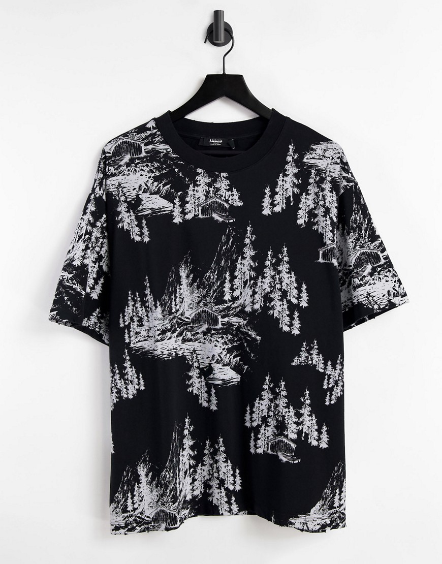 Jaded London oversized t-shirt with all over woodland print-Multi